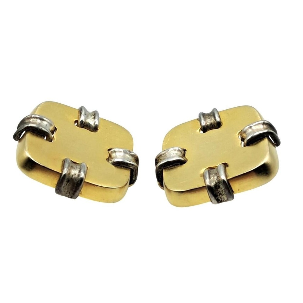 Vintage Clara Studio Earrings 1994 for Asymmetry Gold Tone Large Chunky Clip Ons